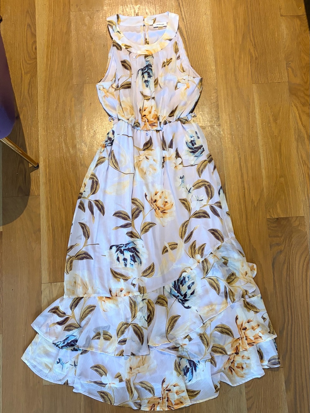 Calvin Klein White Floral Maxi Dress with Yellow & Blue Blooms